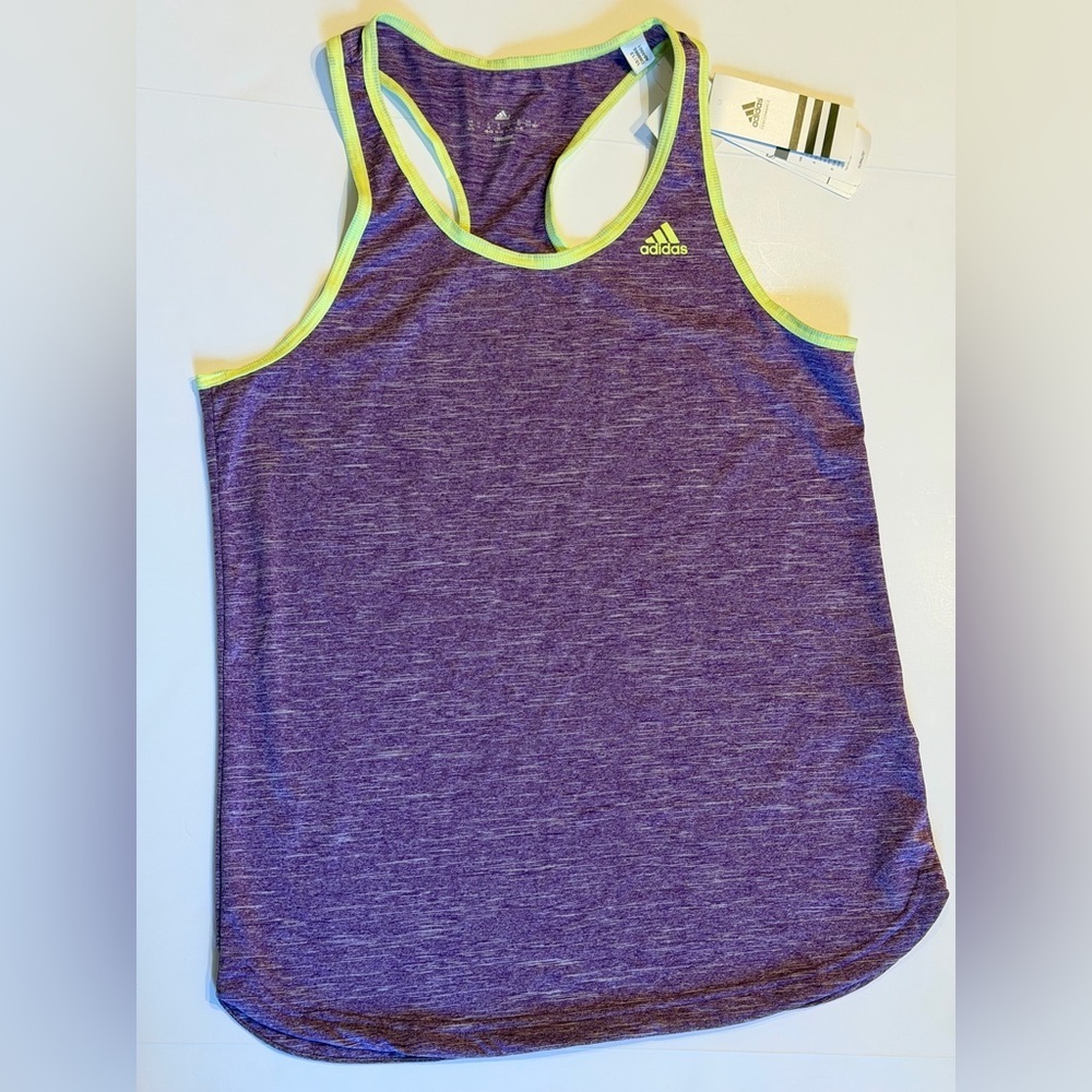 Adidas Climalite Tank “Baby Bro”Purple Heather with bright yellow trim - Picture 2 of 11